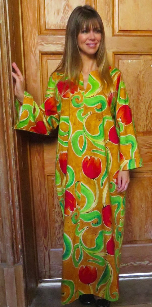 Coralie Long Cotton Kaftan Ochre | Long Cotton Kaftans | Tuttabankem